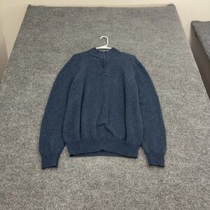 Giasone Sweater Mens XXL Blue‎ Merino Wool Cashmere Quarter Zip Mock Neck Luxury